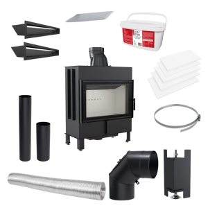 Kominek powietrzny stalowy LUCY TUNEL 14 kW Ø 200 zestaw montażowy