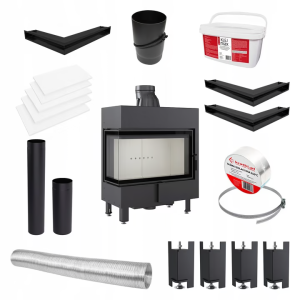 Kominek powietrzny stalowy LUCY lewy BS 14 kW Ø 200 zestaw montażowy