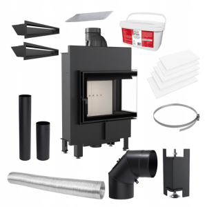 Kominek powietrzny stalowy LUCY SLIM prawy BS 8 kW Ø 160 zestaw montażowy