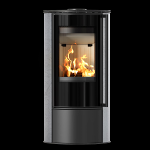 Piec stalowy ERIK Ø 150 5,5 kW ozdobna ceramika akumulacyjna GRAY SATIN