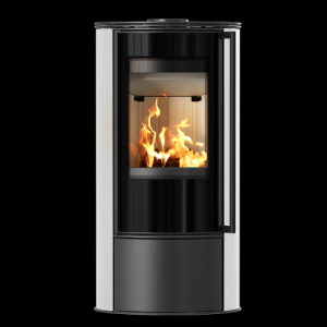 Piec stalowy ERIK Ø 150 5,5 kW ozdobna ceramika akumulacyjna WHITE SATIN