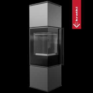 Piec stalowy KRATKI REN/M lewy Ø 150 7 kW czarne wyłożenie z domykaniem