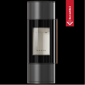 Piec wolnostojący KRATKI AMBLER Ø 150 7 kW z domykaniem, klamka z drewna Jatoba