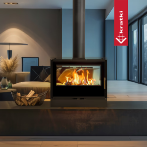 Kominek wolnostojący tunelowy KRATKI KARI 80 12 kW Ø 180 czarny termotec