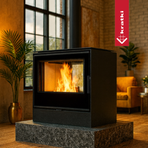 Kominek wolnostojący tunelowy KRATKI KARI 80 12 kW Ø 180 z domykaniem