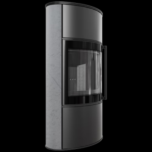 Stalowy piec wolnostojący BJORN Ø 150 7kW Wysoka ozdobna ceramika akumulacyjna GRAY SATIN; pokrywa stalowa; czarny termotec