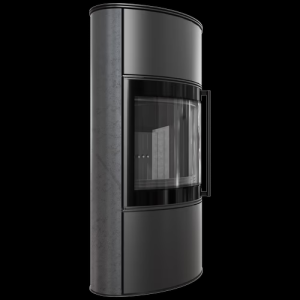 Stalowy piec wolnostojący BJORN Ø 150 7kW Wysoka ozdobna ceramika akumulacyjna GRAFITE SATIN; pokrywa stalowa; czarny termotec