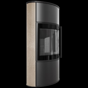 Stalowy piec wolnostojący BJORN Ø 150 7kW Wysoka ozdobna ceramika akumulacyjna GOLD SATIN; pokrywa stalowa; czarny termotec