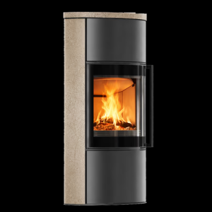 Stalowy piec wolnostojący BJORN Ø 150 7kW Wysoka ozdobna ceramika akumulacyjna GOLD SATIN; pokrywa ceramiczna; z domykaniem