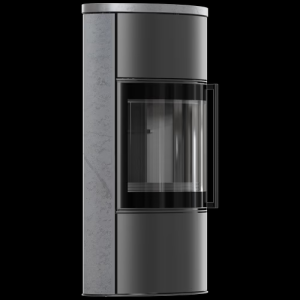 Stalowy piec wolnostojący BJORN Ø 150 7kW Wysoka ozdobna ceramika akumulacyjna GRAY SATIN; pokrywa ceramiczna; czarny termotec; z domykaniem